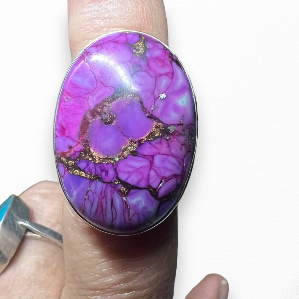 Purple copper turquoise statement ring size 8 silver 925